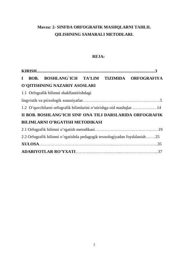 2- SINFDA ORFOGRAFIK MASHQLARNI TAHLIL QILISHNING SAMARALI METODLARI.