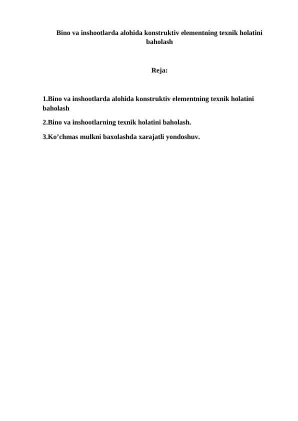 Bino va inshootlarda alohida konstruktiv elementning texnik holatini