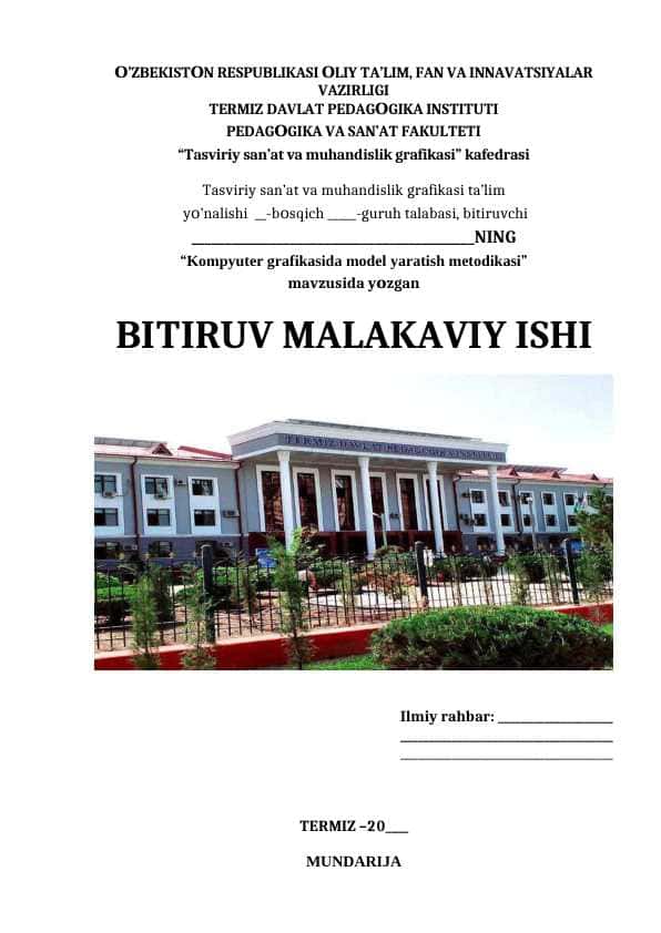 Kompyuter grafikasida model yaratish metodikasi