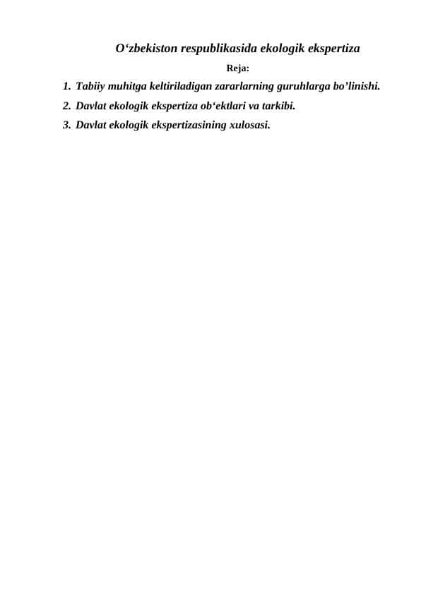 Oʻzbekiston respublikasida ekologik ekspertiza