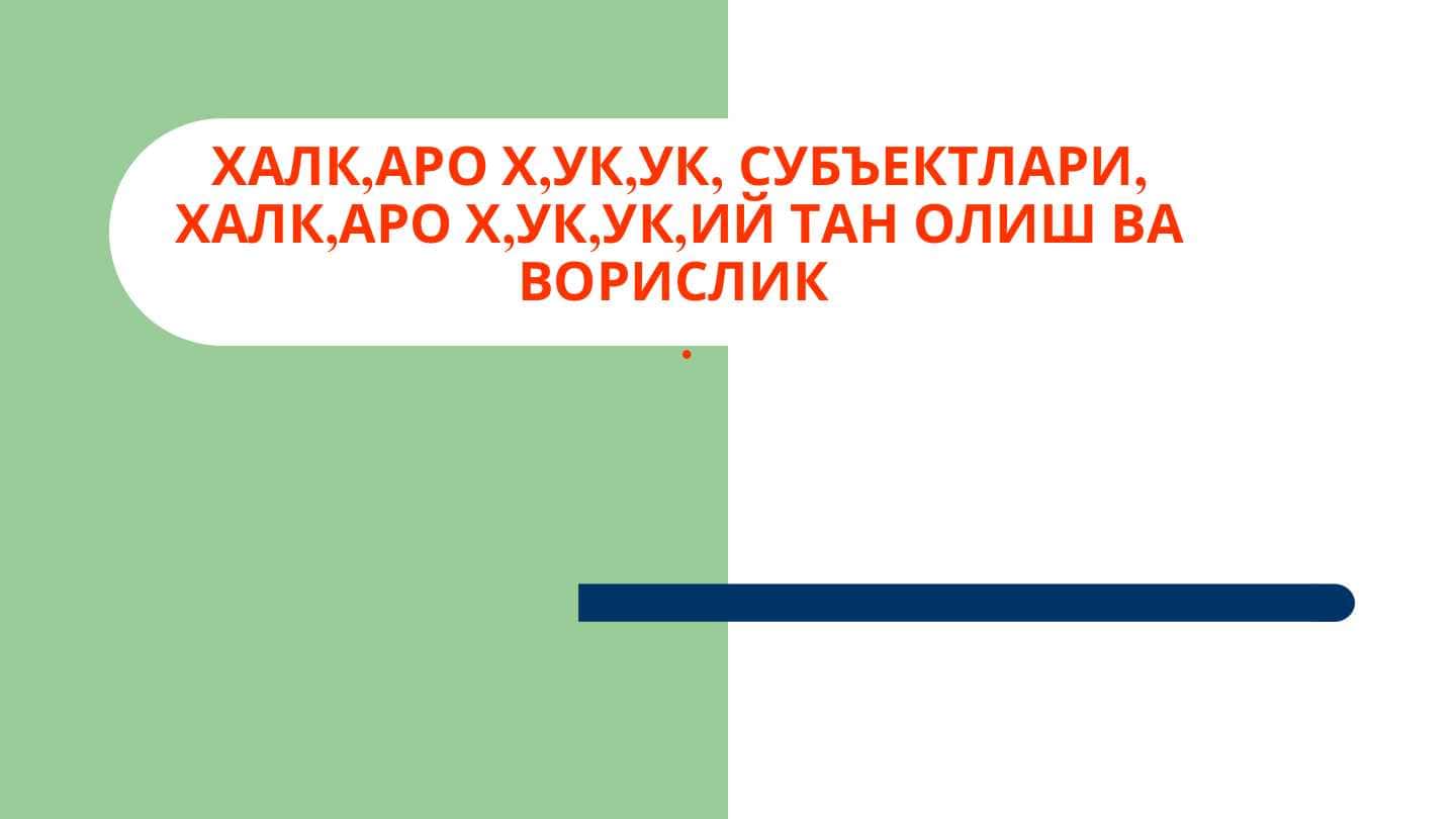 Халқаро х,ук,ук, субъектлари, халқаро х,ук,ук,ий тан олиш ва ворислик.