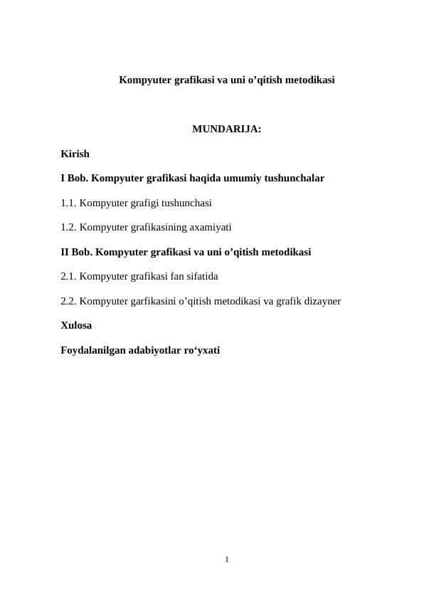 Kompyuter grafikasi va uni o’qitish metodikasi