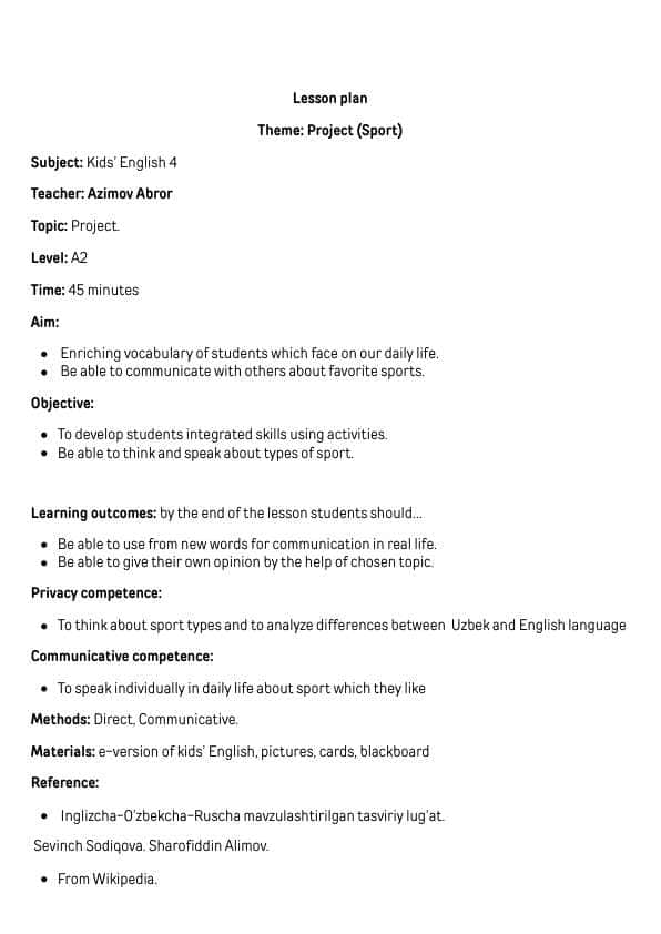 SPORT LESSON PLAN