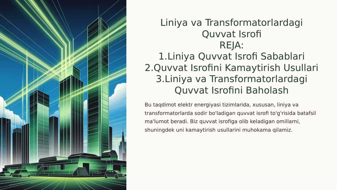 Liniya va Transformatorlardagi Quvvat Isrofi