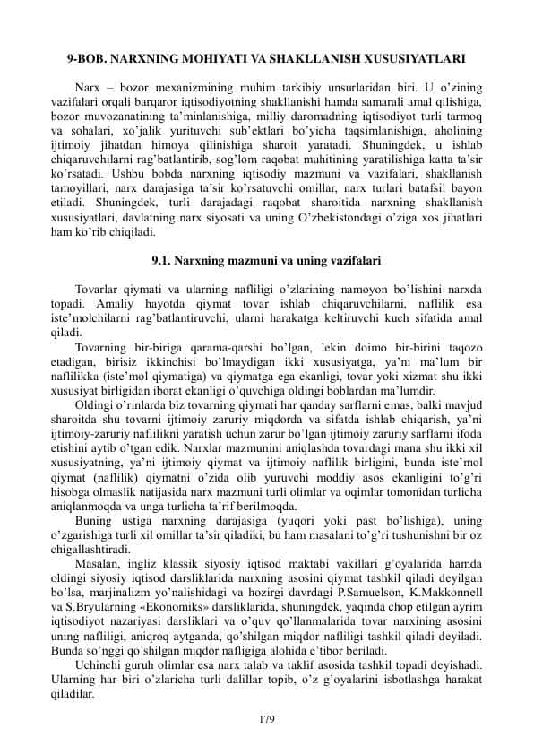 NARXNING MOHIYATI VA SHAKLLANISH XUSUSIYATLARI