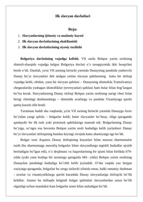Ilk slavyan davlatlari