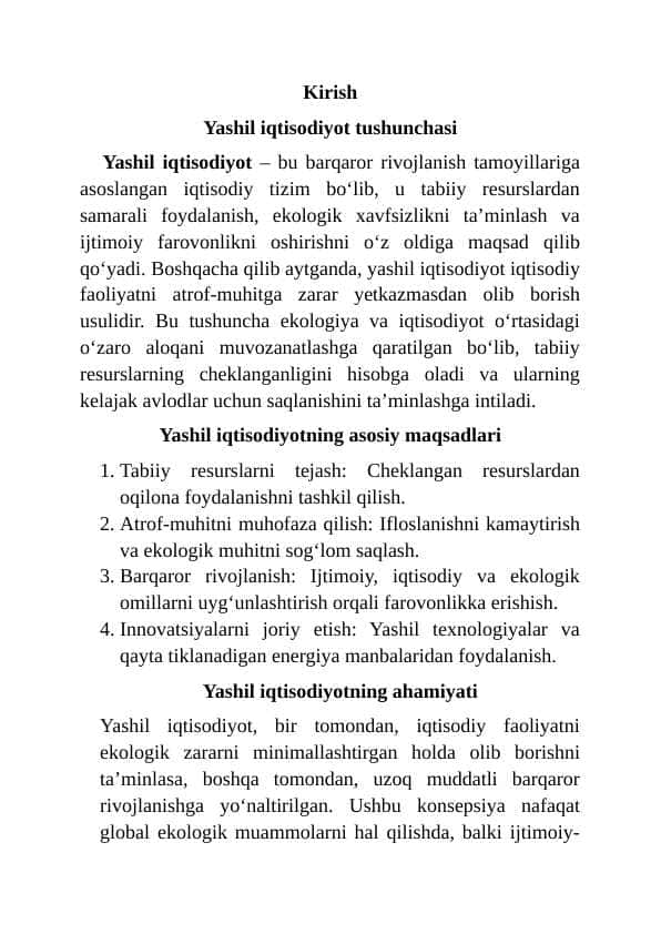Yashil iqtisodiyot