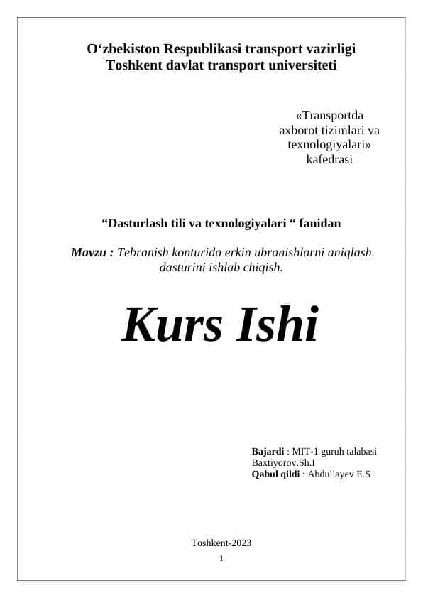 Tebranish konturida erkin ubranishlarni aniqlash dasturini ishlab chiqish