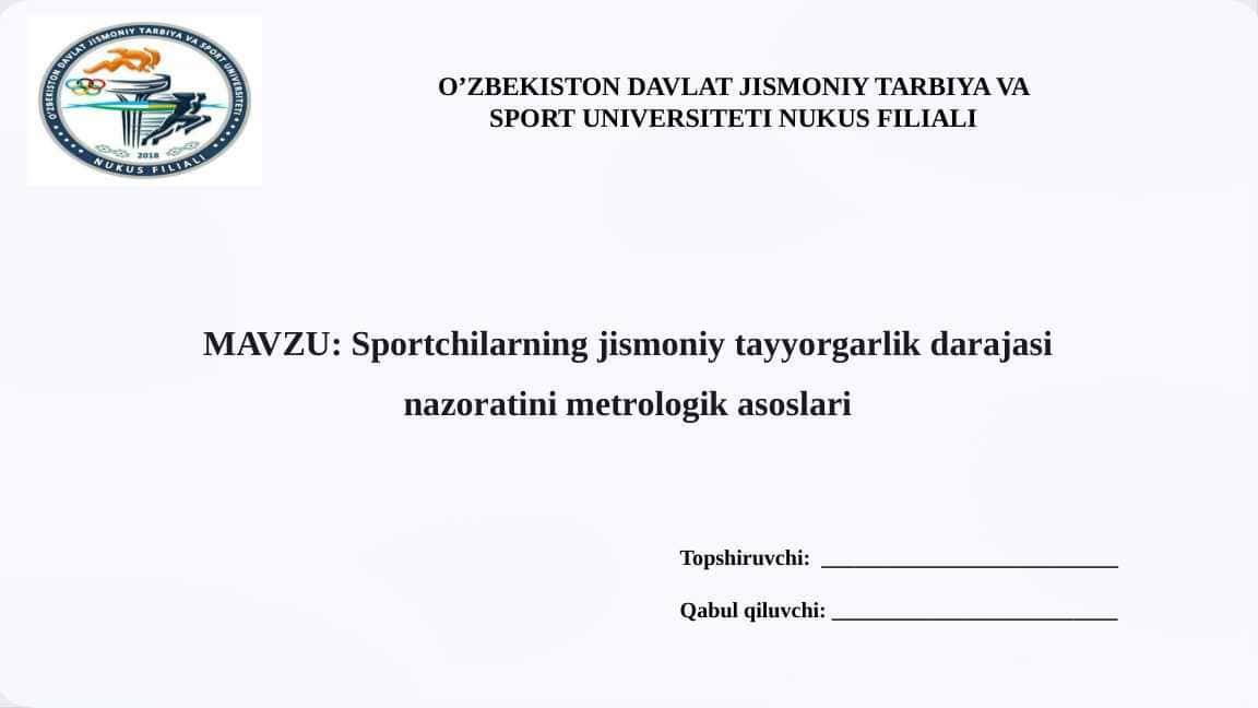 Spоrtchilаrning jismoniy tayyorgarlik darajasi nazoratini metrologik asoslari