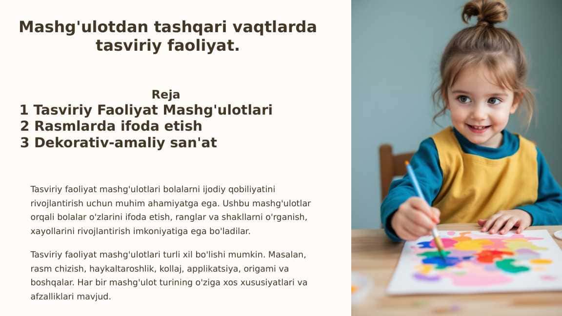 Mashg'ulotdan tashqari vaqtlarda tasviriy faoliyat