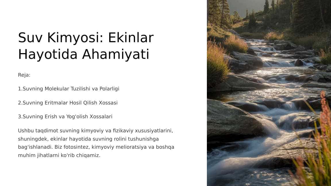 Suv Kimyosi: Ekinlar Hayotida Ahamiyati