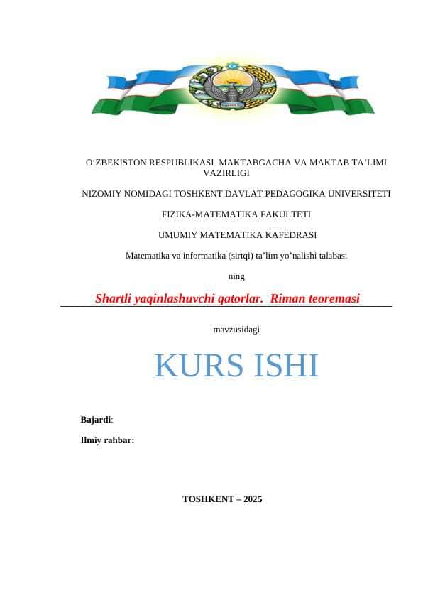 Shartli yaqinlashuvchi qatorlar. Riman teoremasi