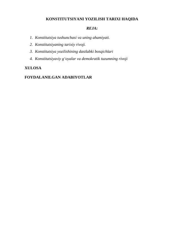 KONSTITUTSIYANI YOZILISH TARIXI HAQIDA