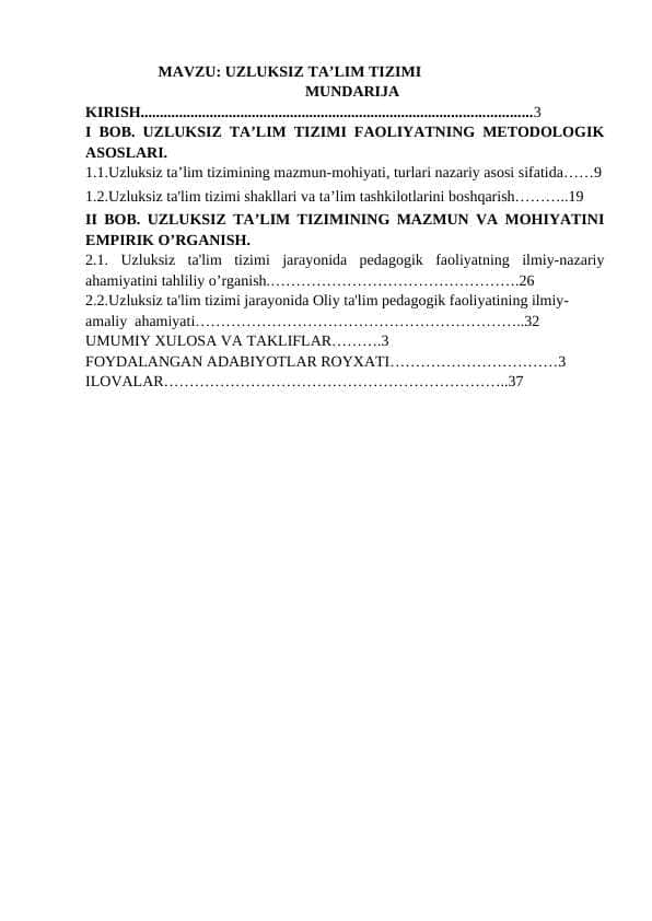 UZLUKSIZ TA’LIM TIZIMI