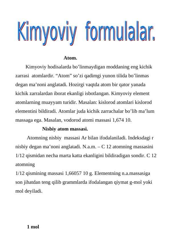 Kimyoviy formulalar va ularning turlari