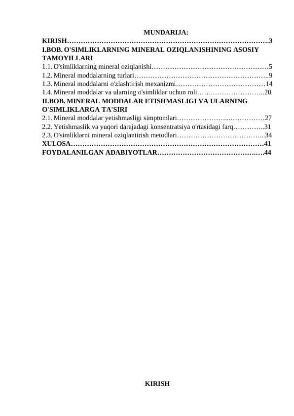 O`simliklarning mineral oziqlanishi