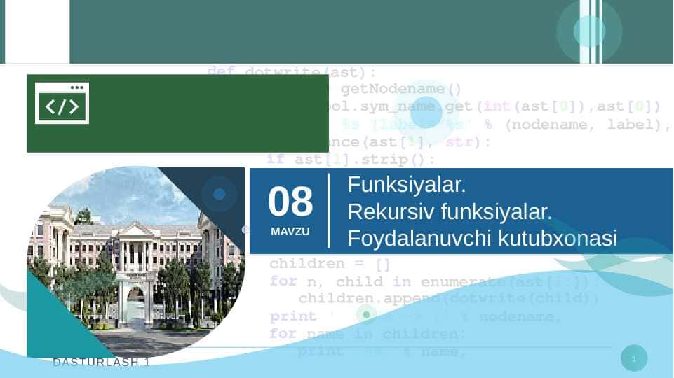 Python dasturlash tilida funksiyalar bilan ishlash
