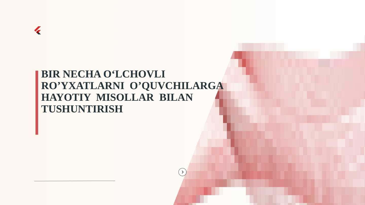 Bir nechta o'lchovli ro'yxatlarni o'quvchilarga Python dasturlash tilida hayotiy misollar bilan tushuntirish