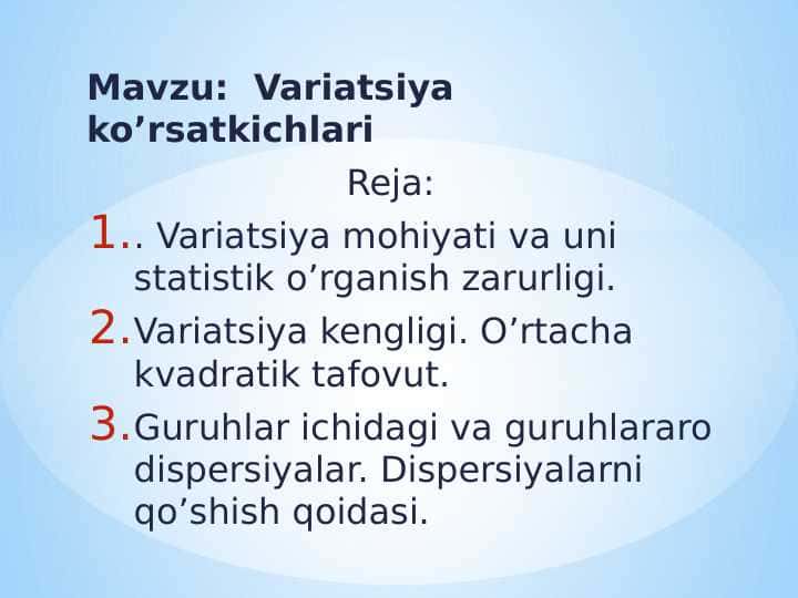 Variatsiya ko’rsatkichlari