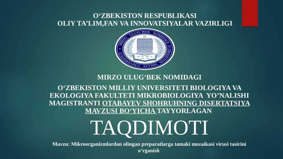Tamaki mozaikasi virusini ajratish