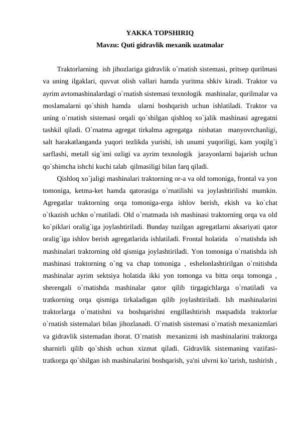 Quti gidravlik mexanik uzatmalar
