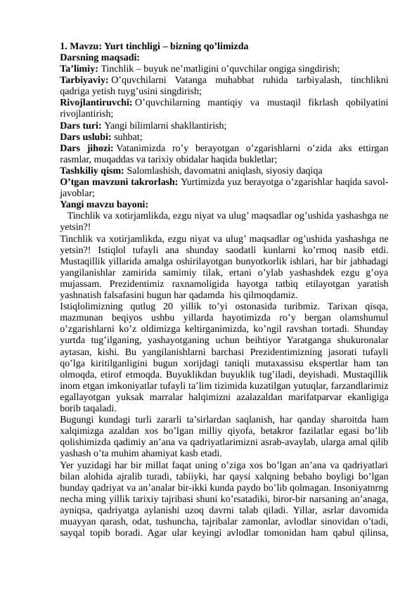 Yurt tinchligi – bizning qo’limizda