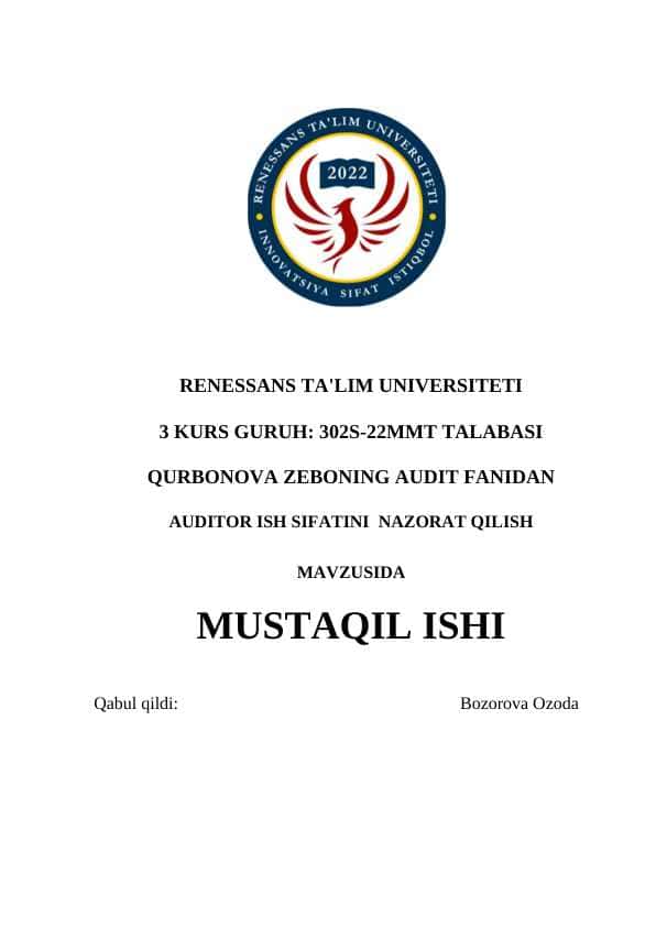 Auditor ish sifatini nazorat qilish