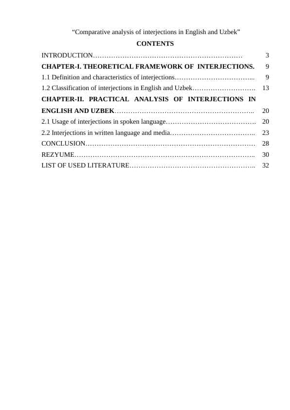 Comparative analysis of interjections in English and Uzbek