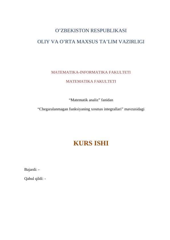 Chegaralanmagan funksiyaning xosmas integrallari
