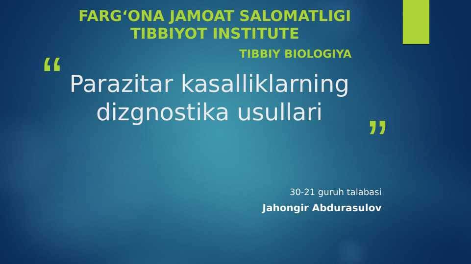 Parazitar kasalliklarning dizgnostika usullari (2)