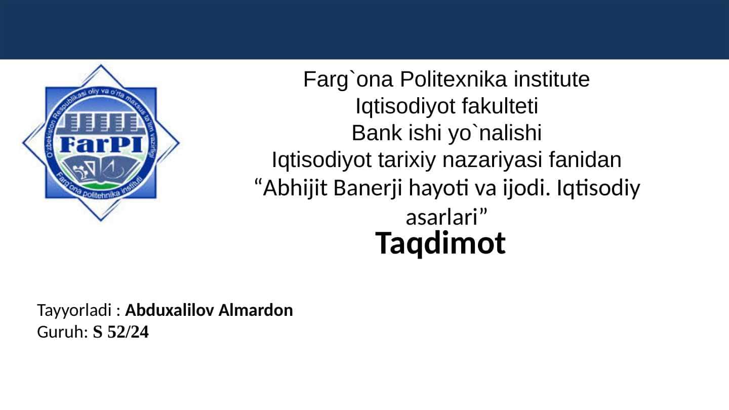 Abhijit Banerji hayoti va ijodi. Iqtisodiy asarlari