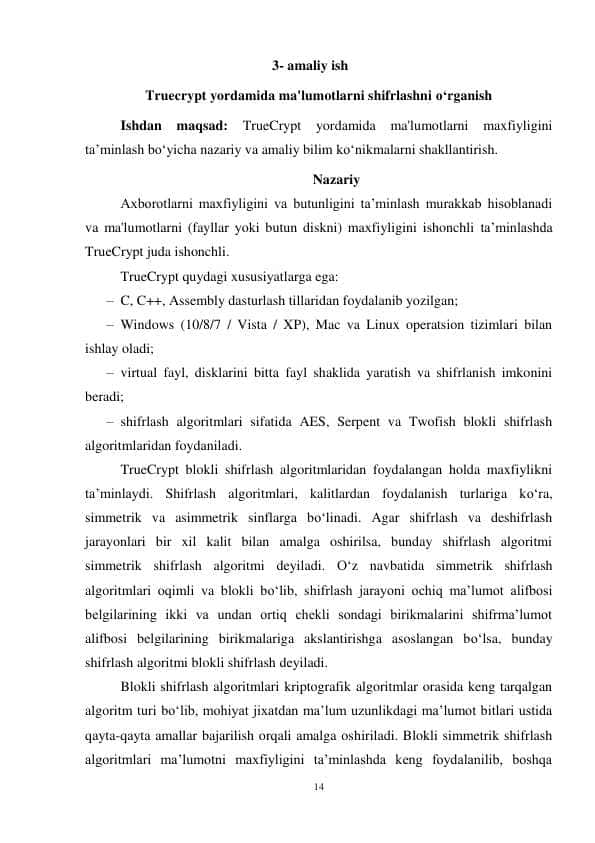 Truecrypt yordamida ma'lumotlarni shifrlashni o‘rganish
