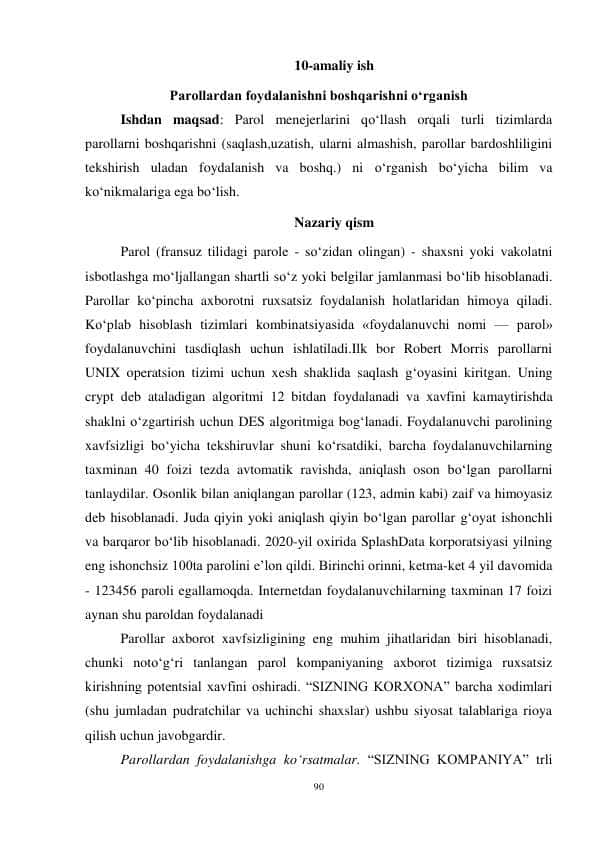 Parollardan foydalanishni boshqarishni o‘rganish