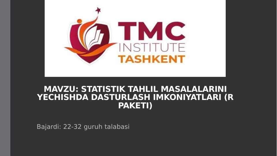 STATISTIK TAHLIL MASALALARINI YECHISHDA DASTURLASH IMKONIYATLARI (R PAKETI)