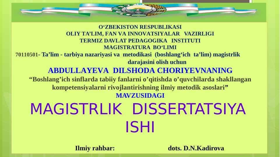 Dissertatsiya himoyasi taqdimoti