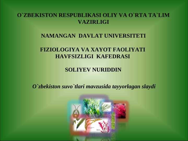 O`zbekiston suvo`tlari. SUVO`TLAR VA ULARNING KLASSIFIKATSIYASI
