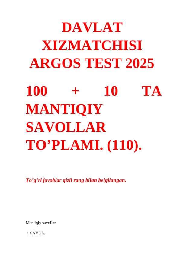 ARGOS. TEST2025. IQ TEST VA SAVOLLAR.