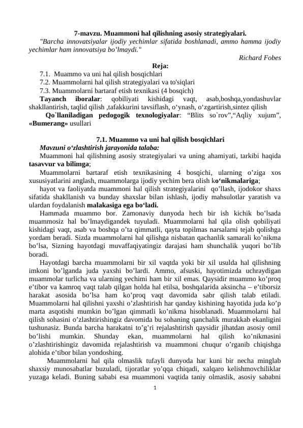 Muammoni hal qilishning asosiy strategiyalari