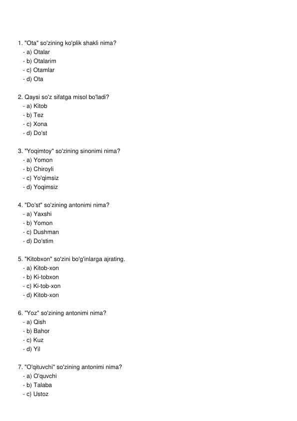 Ona tili test