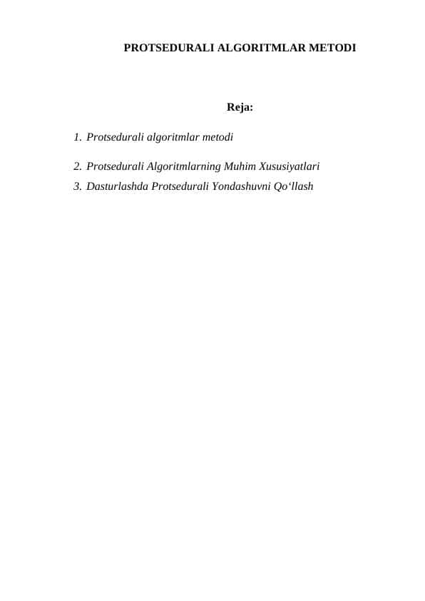PROTSEDURALI ALGORITMLAR METODI