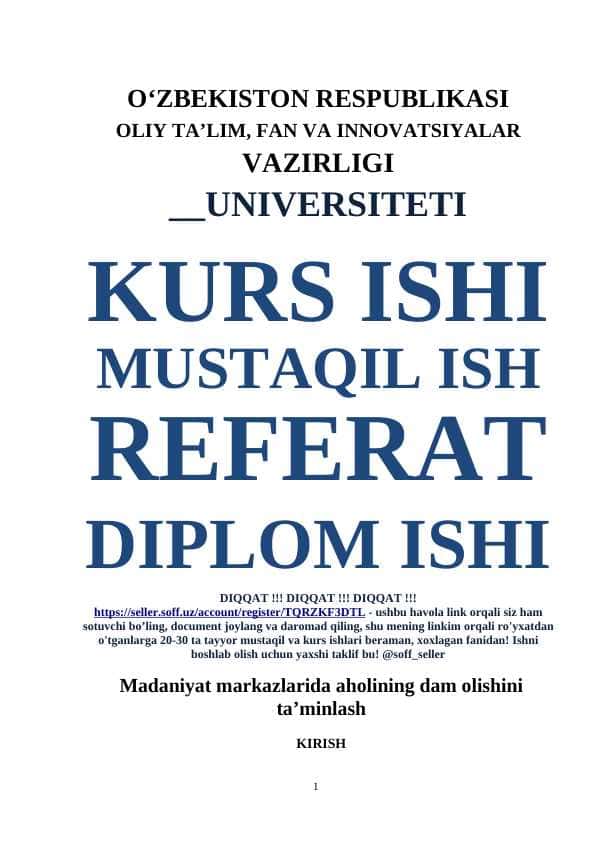Madaniyat markazlarida aholining dam olishini ta’minlash