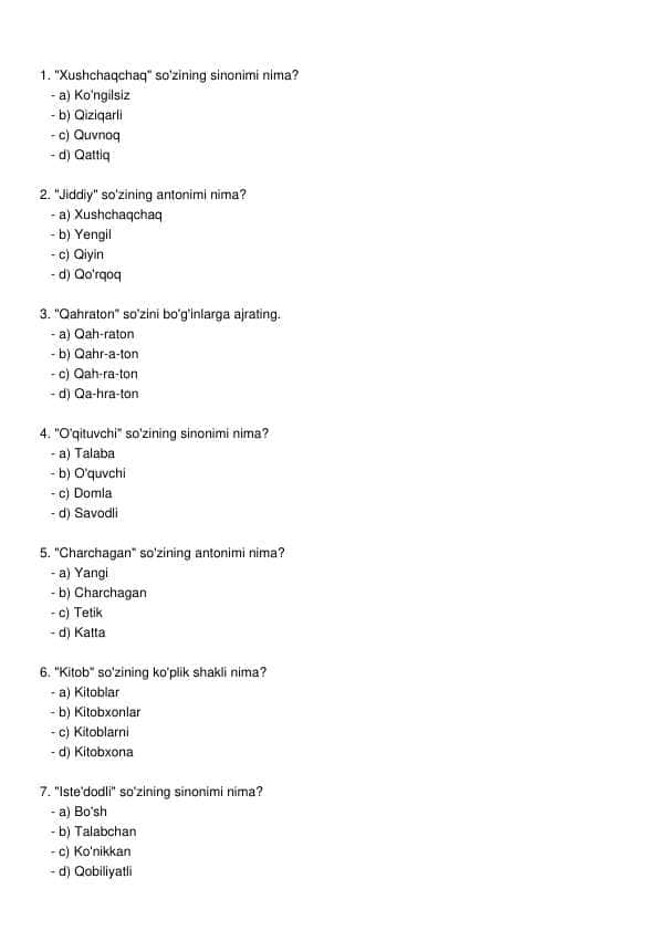 Ona tili test