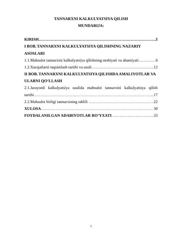 TANNARXNI KALKULYATSIYA QILISH
