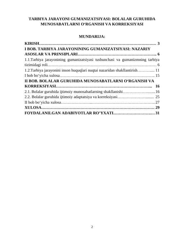 TARBIYA JARAYONI GUMANIZATSIYASI: BOLALAR GURUHIDA MUNOSABATLARNI O‘RGANISH VA KORREKSIYASI
