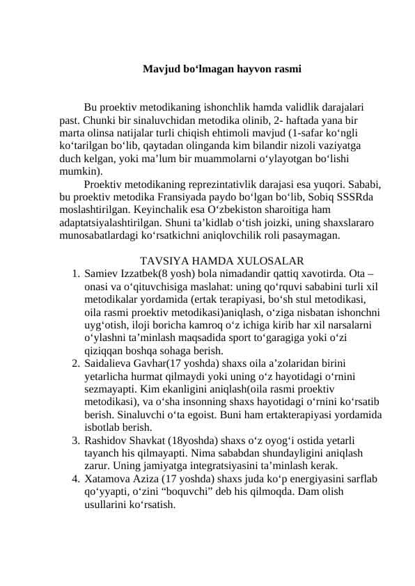 MAKTAB O'QUVCHILARI UCHUN PSIXOLOGIK TESTLAR