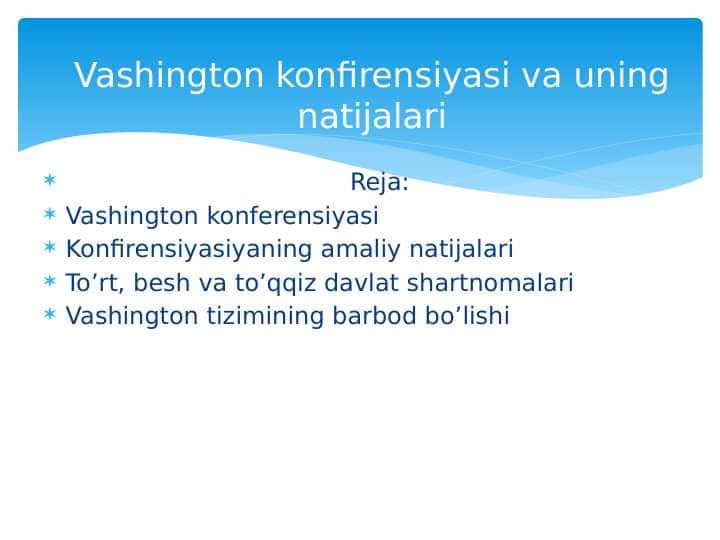 Vashington konfirensiyasi va uning natijalari