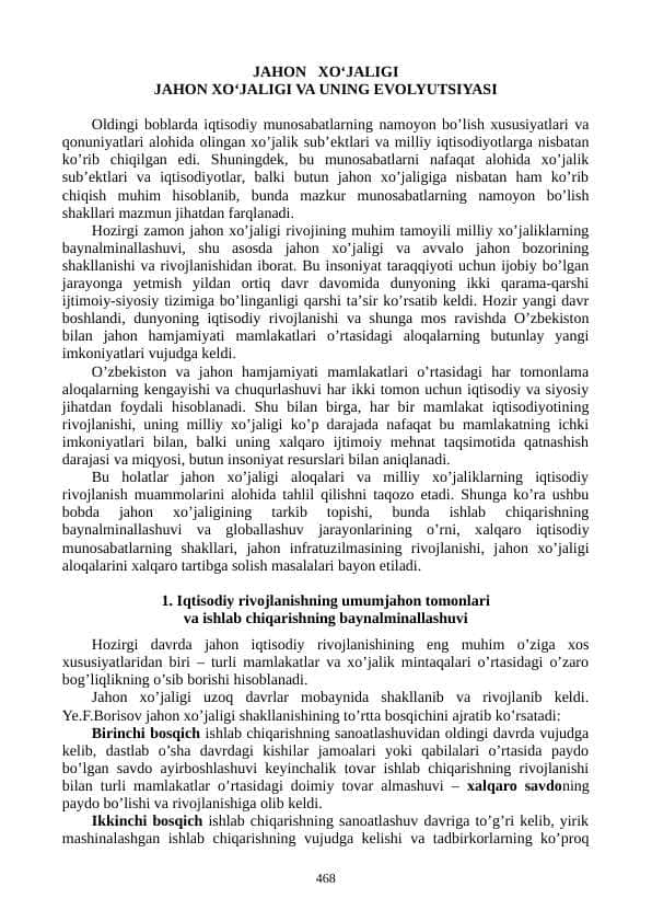 JAHON XO‘JALIGI JAHON XO‘JALIGI VA UNING EVALUTSIYASI