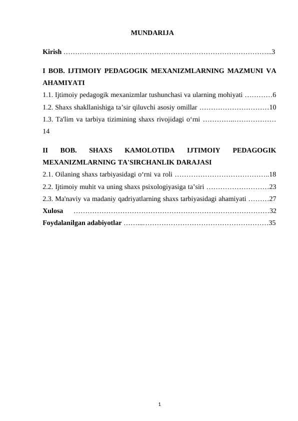 Ijtimoiy pedagogik mexanizmlarning shaxs shakllanishiga ta'siri