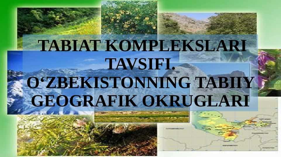 TABIAT KOMPLEKSLARI TAVSIFI. O‘ZBEKISTONNING TABIIY GEOGRAFIK OKRUGLARI