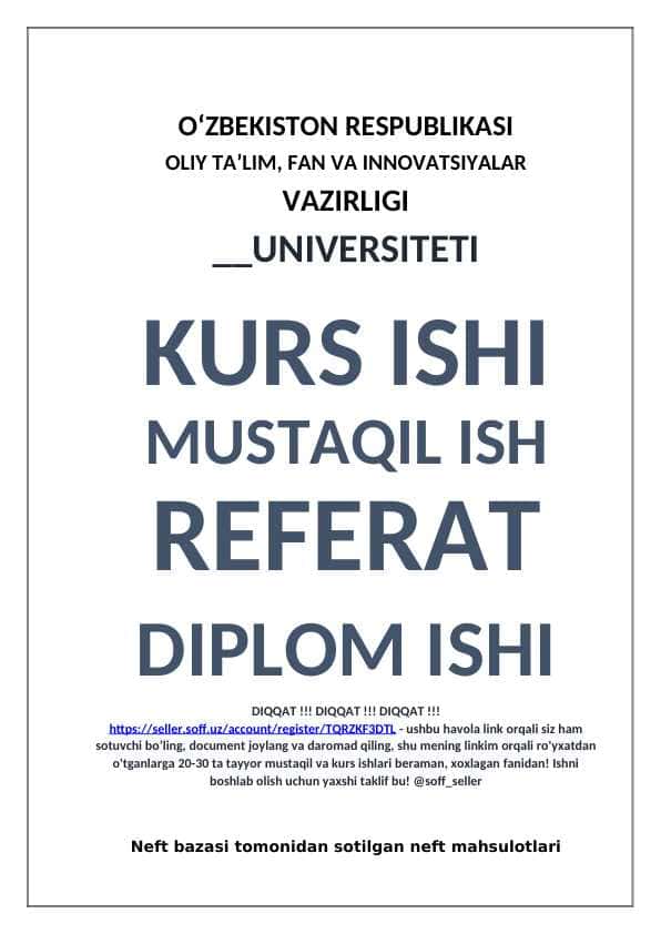 Neft bazasi tomonidan sotilgan neft mahsulotlari zahiralarini hisobga olish va prognozlashni avtomatlashtirish uchun ma’lumotlar bazasini yaratish